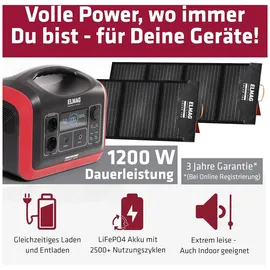 ELMAG Solargenerator-Set ENERGY 1200 + SOLAR 100 DUO 1200W, LiFEPO4 Akku, 992Wh, 2x100Wp PV-Panel