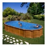 Gre Pools Stahlwandbecken Set mit Holzaspekt oval 730 x 375 x 132 cm