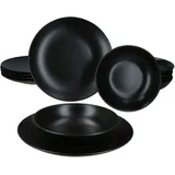 Mambocat 12tlg Tafelservice Panther Steingut 6 Personen Speiseteller Suppenteller 420ml – schwarz