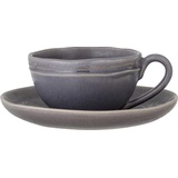 Bloomingville Cappuccino Cup w/Saucer, Grey, Stoneware, Tasse, grau, Keramik, 2er Set