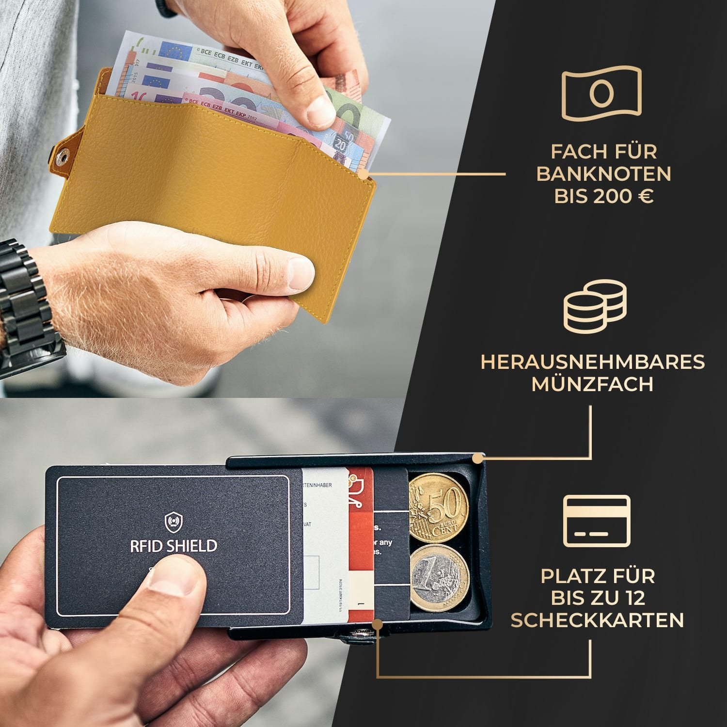 ZNAP Slim Wallet 12 Karten Münzfach 8,9 x 1,8 x 6,3 cm (BxHxT)   RFID-Schutz