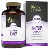 Vitamin D3 20.000 I.E + Vitamin K2 200 mcg Menaquinon MK7 Depot - 180 Tabletten - Ohne unerwünschte Zusätze - Vegetarisch - Hochdosiert