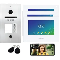 2 Draht BUS Video Türsprechanlage mit Fingerprint und RFID für 3 Familienhaus WLAN - Außenstation in Silber 3x Monitor WLAN Schnittstelle