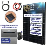 TerraLumen Solaranlage 2000W Bifizial Komplettset mit Speicher 3,2 kWh Anker Solix All in one, 2000,00 W, Monokristallin, (4x 500W Bifazial Module Plug & Play, 3,2 kWh Anker SOLIX Solarbank E1600 PRO Smarter Zähler Mit Halterung), Integriertem 800W Wechselrichter und APP & WiFi Einrichtungen