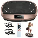kehot Vibrationsplatte Vibrationsplatte für Ganzkörpertraining, LED Display & Fernbedienung, 200 W, 120 Intensitätsstufen, Leise Trainingsplatte mit Widerstandsbändern, Home Fitnessgerät,120 kg braun