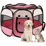 OKWISH Tierhaus Faltbarer Hunde Katzenkäfig Outdoor Zelt Laufstall mit Netzfenstern, atmungsaktiv für Reisen Camping Garten Indoor Outdoor Kleintiere rosa M | Ø 91 cm x 58 cm