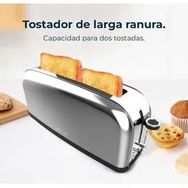 Cecotec Toastin' Time 850 Long, 850W, doppelter Langschlitz und 3,8cm breiter Schlitz, obere Ringe, Edelstahl, automatisches ́ Silber