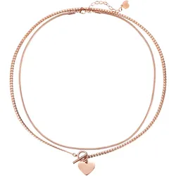 Hey Happiness 2er Ketten-Set mit Schlangenkette und Herz-Anhänger - Edelstahl Rosegold Damen 
