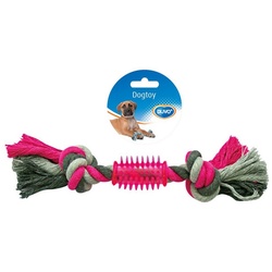 DUVO+ Spielknochen Hundespielzeug Knot Baumwolle + 2 Knots & Gummi grau/rosa