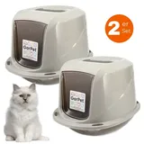 GarPet 2x Katzenklo mit Deckel Katzentoilette Katzen WC Hauben Toilette Klo Aktivkohlefilter grau Design Doppelpack Sparpaket