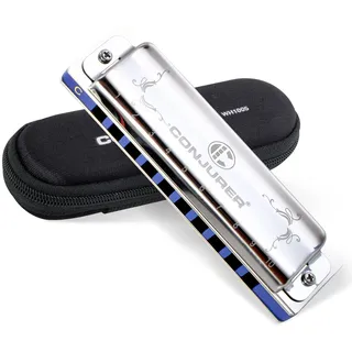 Conjurer Blues Mundharmonika C-Dur Anfänger& Kinder Blues Harp C 10-Loch Diatonische Harmonika Instrument Muntamonika mit hochwertigen Messing Stimmzungen und Hervorragender Klang, 1005 C Dur, Silber