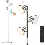 SIBRILLE Stehlampe Wohnzimmer 36W 2500LM Stehlampe LED Dimmbar, Fernbedienung&Touch-Steuerung, 2700K-6500K 3-Licht Leselampe Stehleuchte Moderne Deckenfluter LED Dimmbar für Wohnzimmer, Hellsilber