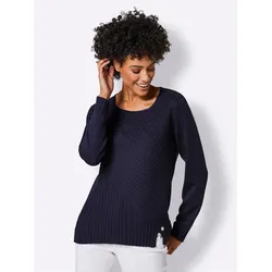 Strickpullover CREATION L PREMIUM "Lyocell-Baumwoll-Pullover", Damen, Gr. 50, blau (marine), 70% Lyocell, 30% Baumwolle, unifarben, Langarm, Pullover