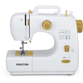Prixton P120 - Schublade für Zubehör - Integrierte Lampe - 16 verschiedenen Stichen, Gelb