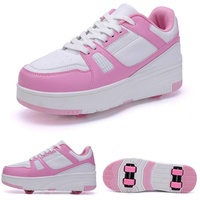 CALMR Schuhe Mit Rollen Versenkbarer Technischer Skateboardschuhe Sport Schuhe Kinder Rollschuhe Outdoor Turnschuhe Jungen und Mädchen 4 Rollschuhe,Pink-37EU - 37