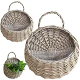Hintyne Rattan-Pflanzgefäß zum Aufhängen 2 Stück natürlicher Rattan-Pflanztopf Vintage-Wandbehangkorb Aufbewahrungspflanzenkorb Rattan-Blumentopf zum Aufhängen an der Wand für Zuhause grau