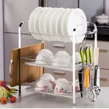 HUOLE Two Tier Abtropfhalter Ständer Dish Drainer Rack Silber,2 Ebenen Abtropfgestell über Spüle Geschirr Abtropfständer Geschirrkorb Metall Geschirrabtropfgestell(42 * 25 * 49 cm Essstäbchenkäfig)