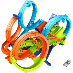 Hot Wheels Action 4-Loopings Crash Gefahr Trackset mit batteriebetriebenem Beschleuniger und Spielzeugauto im Maßstab 1:64