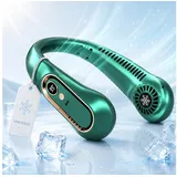 HS.SUPPLY Mini USB-Ventilator Miniventilator, Nackenventilator, Halsventilator, Körperventilator, LED-Display, beidseitiger Luftauslass grün