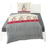 BIERBAUM Bettwäsche 80x80+135x200cm Wichtel grau/rot