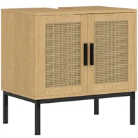 Kleankin Waschbeckenunterschrank Eiche, Holz, 60x60x39 cm Badezimmer, Badezimmerschränke, Waschbeckenunterschränke