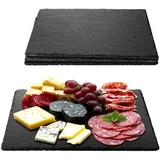 Navaris Servierplatte Schiefer Teller Platzset 4-teilig 38x28cm Schieferplatten, Schiefer, (4-tlg), 4x Servierplatte Servierteller Schieferplatte Sushi Geschirr eckig schwarz