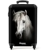 NoBoringSuitcases.com Handgepäck Koffer 55x40x20, cm Tiere auf schwarzem Hintergrund: Weißes Pferd, - Bunt