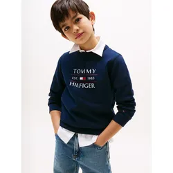Sweatshirt TOMMY HILFIGER "TOMMY FLAG HILFIGER SWEATSHIRT", Jungen, Gr. 8 (128), blau (schwarz night navy), Sweatware, Obermaterial: 80% Baumwolle, 20% Polyester, unifarben, casual, Langarm Bündchen, Sweatshirts, mit Tommy Hilfiger Logo-Flag
