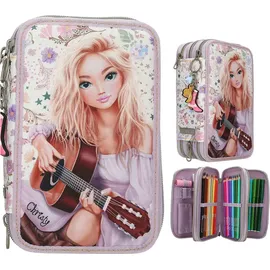 TopModel Depesche 13664 TOPModel Cowgirl - Gefüllte 3-Fach Federtasche in Lila, mit Model Motiv und Blumen-Muster, Federmappe mit Buntstiften, Schere, Lineal UVM.