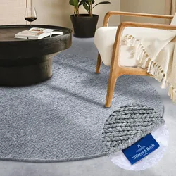 Wollteppich VILLEROY & BOCH "Francois", silber, H:7mm Ø:200cm, Wolle, Teppiche, rund, oval, Läufer, handgewebt, weiche Wolle, Wohnzimmer, Schlafzimmer