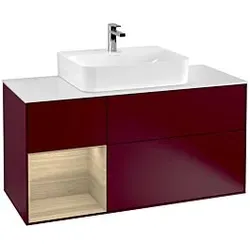 Villeroy und Boch Finion Waschtischunterschrank F161PCHB 120cm, Abdeckplatte white matt, Regal links Oak Veneer, Peony Matt