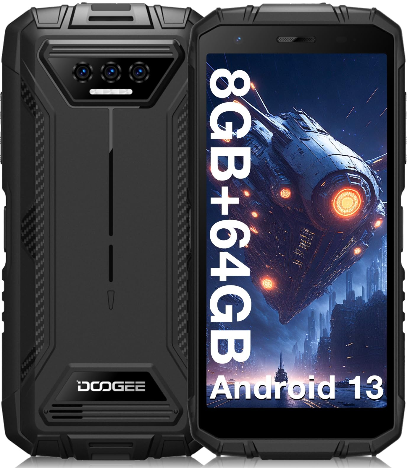 DOOGEE S41T (2024) Outdoor Handy Ohne Vertrag, 6300 mAh, 8GB RAM+64GB/ 1TB Erweiterbar ROM, Android 13 Outdoor Smartphone 5,5 Zoll HD+ IP68/P69K, 13MP DREI Kameras, 4G Dual SIM NFC/OTG/GPS