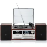 Roadstar HIF-8892 D+BT Stereoanlage (Retro-Musikanlage mit Plattenspieler, CD-Player, DAB+, Bluetooth, Kassettendeck, USB, SD-Kartenleser und Direct Encoding-Funktion), 450x370x200 mm