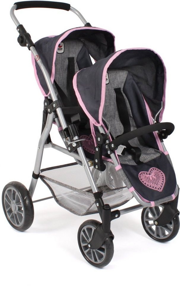 CHIC2000 Puppen-Zwillingsbuggy Twinny, Grau-Navy, mit schwenkbaren Vorderrädern grau|blau