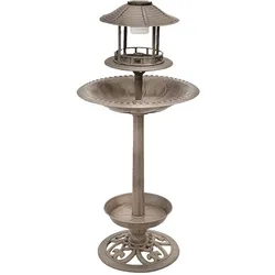 Design Vogel Tränke Brunnen SOLAR LED Beleuchtung Außen Dekoration bronze 105 cm