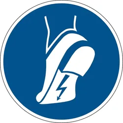Gebotsschild, Antistatisches Schuhwerk benutzen M032 - ASR A1.3 (DIN EN ISO 7010) - 100 mm Folie selbstklebend
