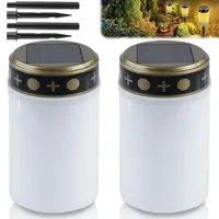 GAOUTO 2 Stück Grablicht, Solar LED Grablicht, Grablicht Solar, Grablicht LED Kerzen, Wasserdichtes Outdoor Friedhofskerze Solarbetrieben mit Lichtsensor, Grabkerze mit Erdspieß, 7 x12 cm