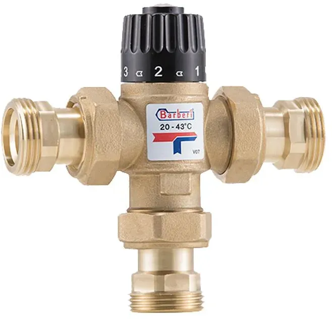 Barberi Thermostatisches Mischventil für Wasser-Heizungs-Sanitär-Anlagen - Verbrühschutz - Kv 1,6 - Betriebsber. 20–43 °C. Verschraubungen mit unmonti