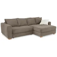 luma-home Ecksofa-Dauerschläfer, Federkern Couch seitenverkehrt Bettkasten Cord Braun Taupe & 15155 - Braun