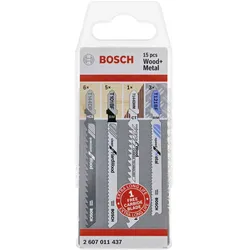 Bosch - Sägeblattset für Stichsäge - für Holz, Metall, Hartholz - 15 Stücke - T-...