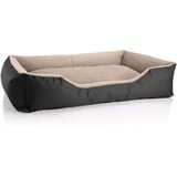 BedDog Hundebett Teddy, Hundesofa aus Cordura und Microfaser-Velours, waschbares Hundebett mit Rand, Hundekissen Vier-eckig, für drinnen, draußen, Größe XXL, schwarz-beige