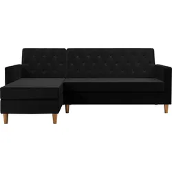 Ecksofa "Liberty, L-Form", schwarz, B:213cm H:82cm T:154cm, Veloursstoff 100% Polyester, COSMOLIVING BY COSMOPOLITAN, Sofas, mit Schlafffunktion, Recamiere beidseitig montierbar, Sitzhöhe 43 cm