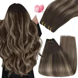 YoungSee Echthaar Tressen zum Einnahen Ombre 55cm Tressen Echthaar Braun Ombre Aschblond Tressen Extensions Echthaar 100g Extensions Tressen Echthaar Weft Extensions Echthaar Remy #4/18/4