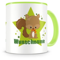 Samunshi® Kindertasse mit Namen Tasse Baby Eichhörnchen Personalisierte Tasse mit Namen Kinder Kinderbecher mit Namen Kindergarten grün 300ml