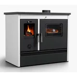 Hosseven Kaminofen mit Backfach und Herdplatte 4050 Lotus Classic Weiß Holzofen, 11 kW, Dauerbrand, Holz Ofen Mehrfachbelegung Kamin Heizofen Küchenherd