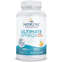 Nordic Naturals, Ultimate Omega-D3, 1280mg Omega-3, mit EPA, DHA und Vitamin D3, hochdosiert, Zitronengeschmack, 120 Weichkapseln, Laborgeprüft, Sojafrei, Glutenfrei, Ohne Gentechnik