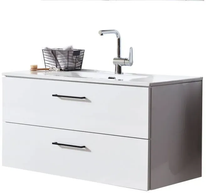 WTU-Set clivia Keramik-Waschtisch 600mm m.2 Auszügen Gr.1 Weiß Hochglanz VIGOUR — 600WE