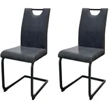 byLIVING Esszimmerstuhl 2er Set Banff/Vintage Mikrofaser anthrazit/Gestell Metall schwarz matt/mit Griff/Schwinger/B 44, H 98, T 58 cm