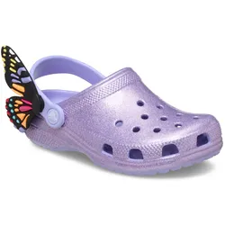 Clog CROCS "Classic IAM Butter Fly", Kinder, Gr. 27, mystic lila schmetterling, Croslite, animal-print, Glitzer, casual, Schuhe, Sandale, Hausschuh mit Glitzer