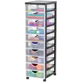 Iris Ohyama Kunststoff-Schubladenbox mit Rollen, 10 flachen Schubladen, Schwarz, Griffe zum Ziehen, Für Schlafzimmer, Schule & Büro, BPA-frei, Schubladenschrank, Rollcontainer, A4 Drawer, DDDC-010